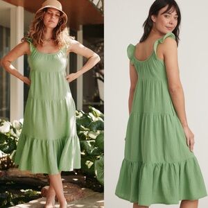 Marine Layer Jude Flutter Sleeve Dress in Jade Sheen